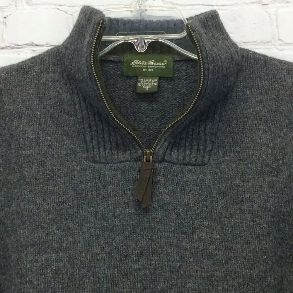 Eddie Bauer Sweater Men S 1/4 Zip Wool Blend Pullover Outdoor Rugged Camp Green